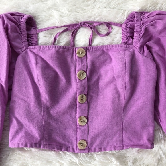 AMERICAN EAGLE • Square Neck Button Front Lilac Long Sleeve Peasant top - Small - Picture 6 of 16
